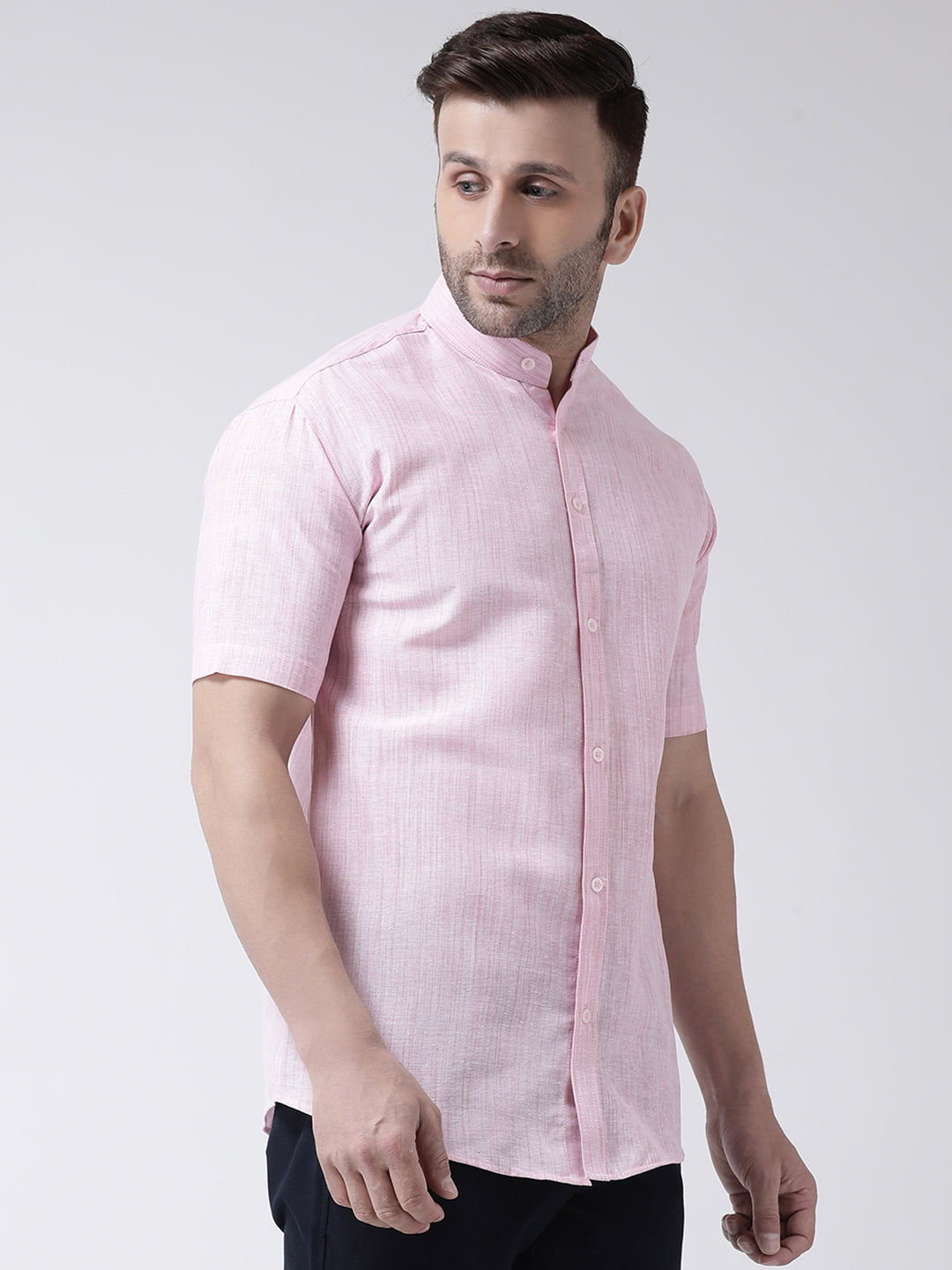 RIAG Pink Men's Chinese Collar Half Sleeves Shirt - Distacart