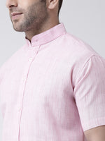 Thumbnail for RIAG Pink Men's Chinese Collar Half Sleeves Shirt - Distacart