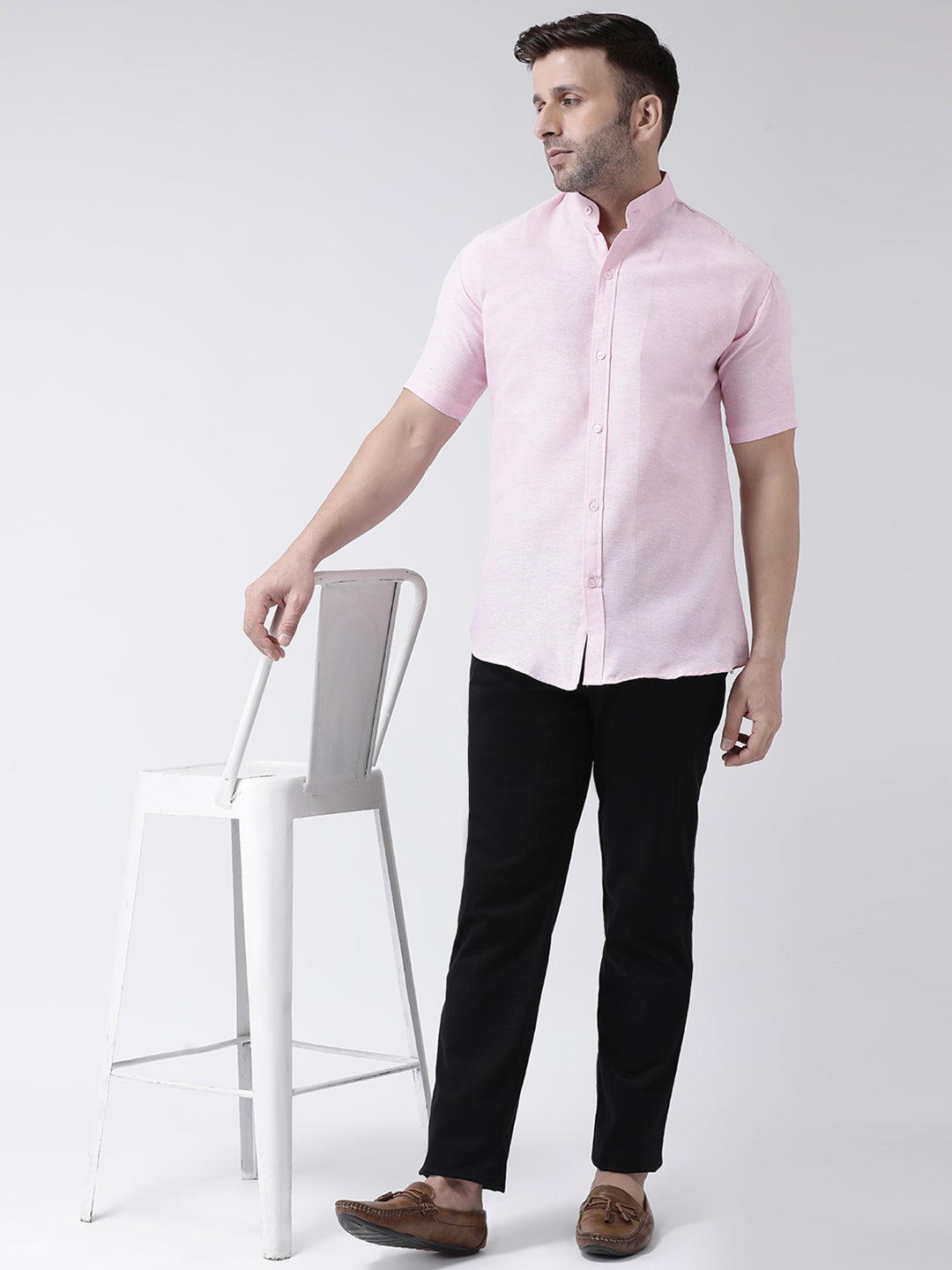 RIAG Pink Men's Chinese Collar Half Sleeves Shirt - Distacart