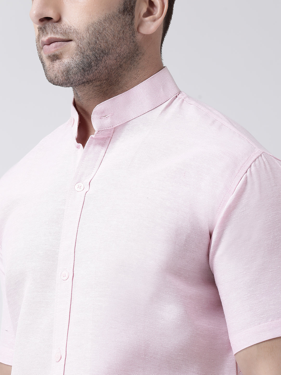 RIAG Pink Men's Chinese Collar Half Sleeves Shirt - Distacart