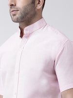 Thumbnail for RIAG Pink Men's Chinese Collar Half Sleeves Shirt - Distacart