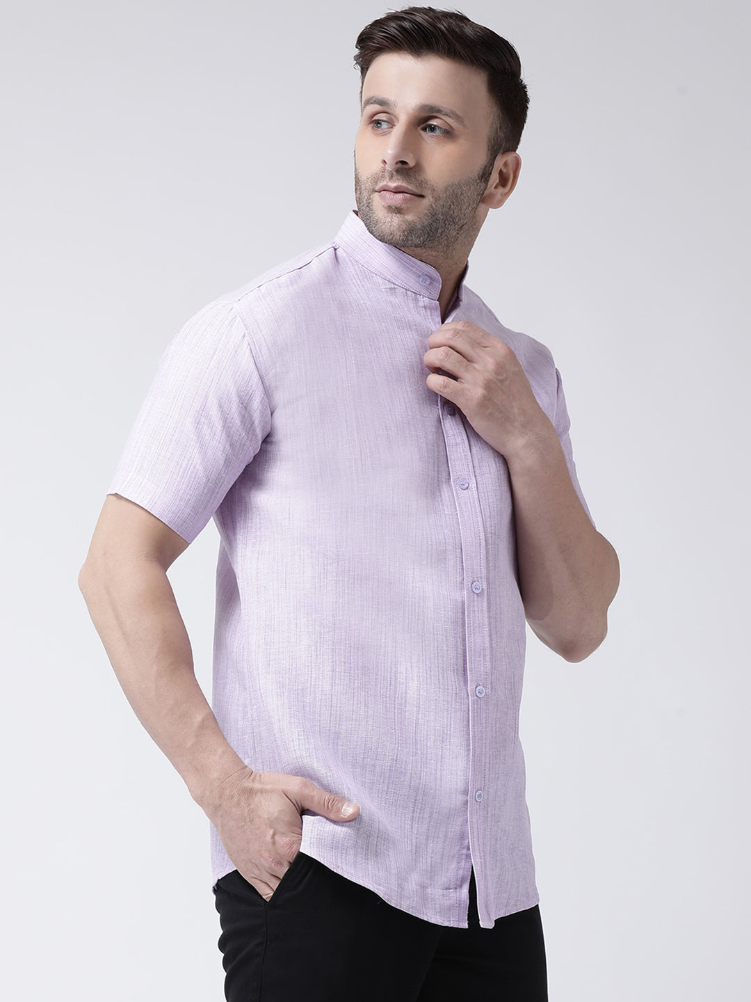 RIAG Purple Men's Chinese Collar Half Sleeves Shirt - Distacart
