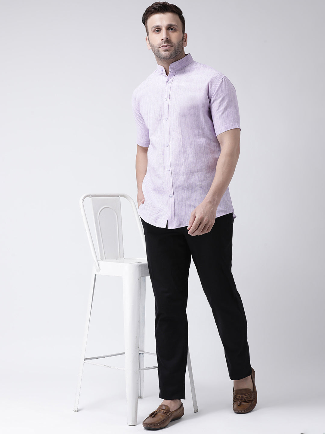 RIAG Purple Men's Chinese Collar Half Sleeves Shirt - Distacart