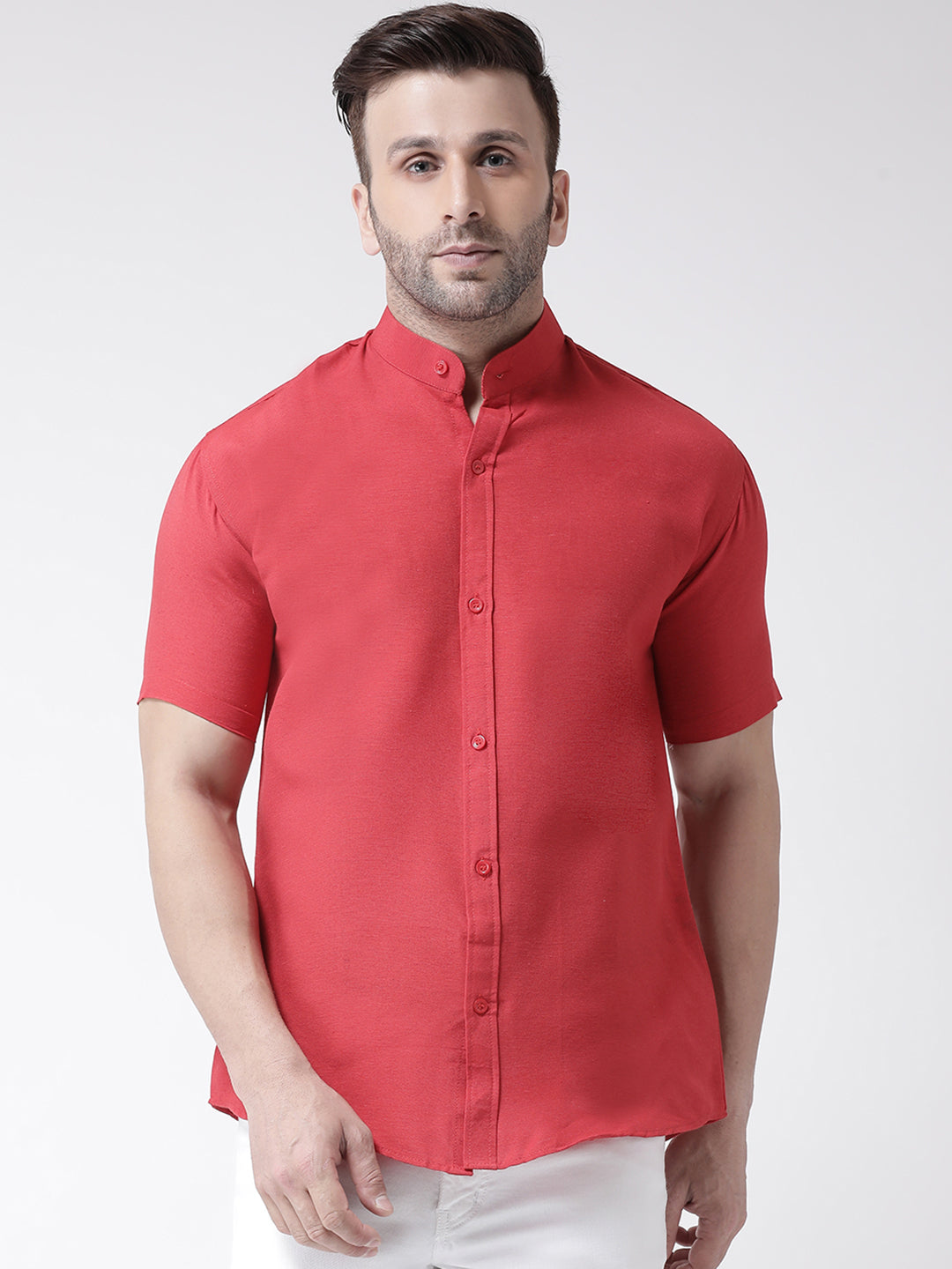 RIAG Red Men's Chinese Collar Half Sleeves Shirt - Distacart
