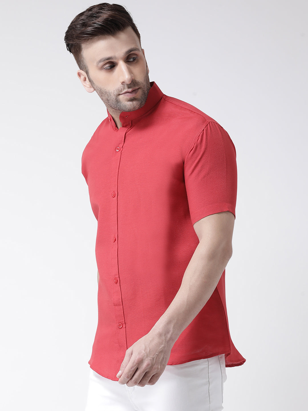 RIAG Red Men's Chinese Collar Half Sleeves Shirt - Distacart