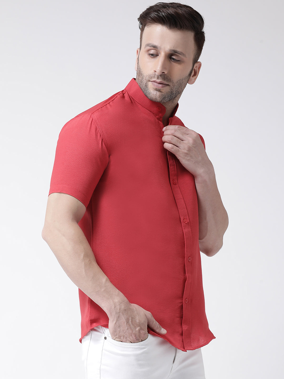 RIAG Red Men's Chinese Collar Half Sleeves Shirt - Distacart