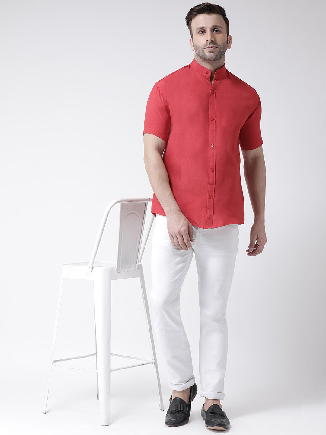 RIAG Red Men's Chinese Collar Half Sleeves Shirt - Distacart