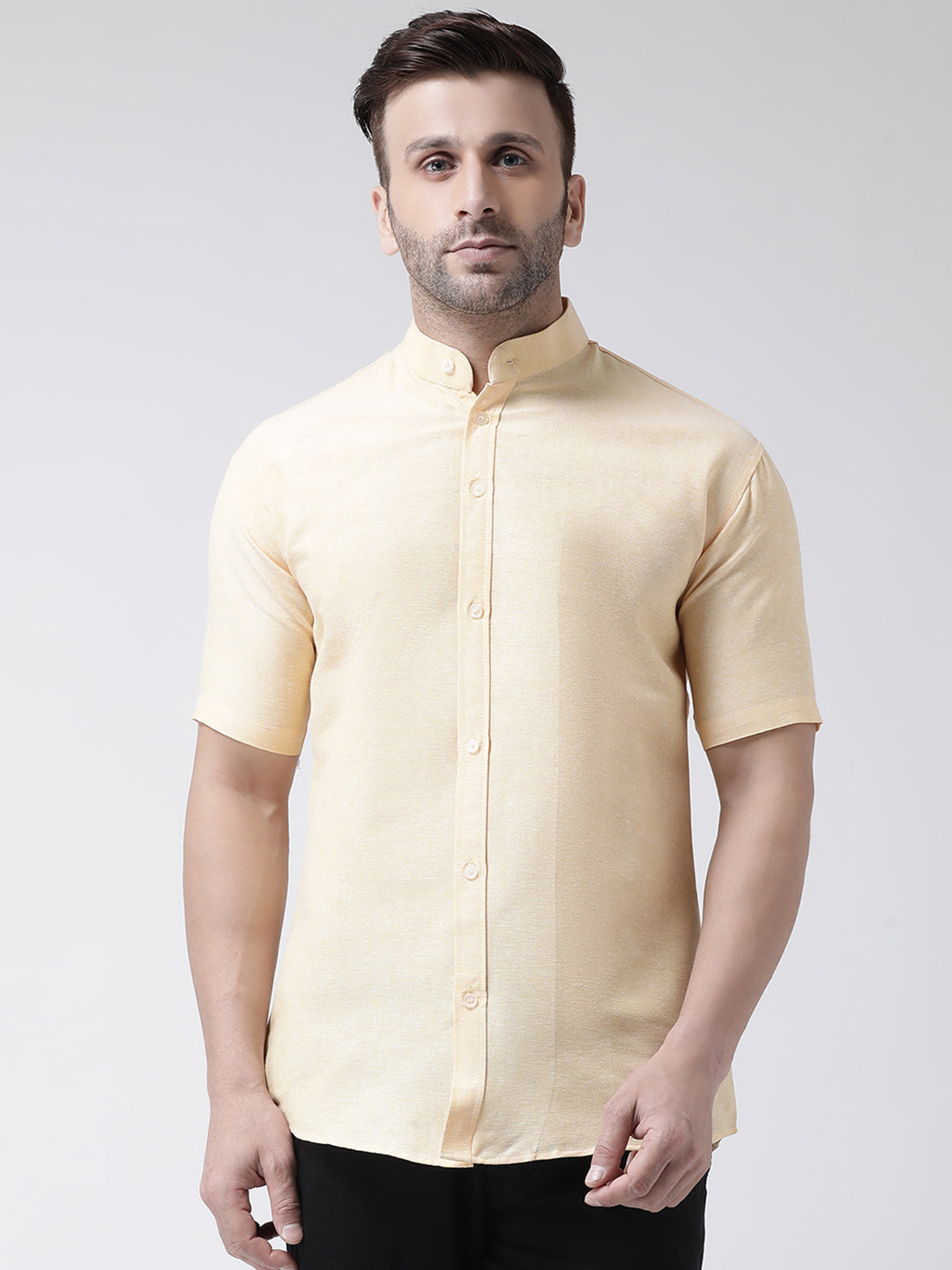 RIAG Beige Men's Chinese Collar Half Sleeves Shirt - Distacart