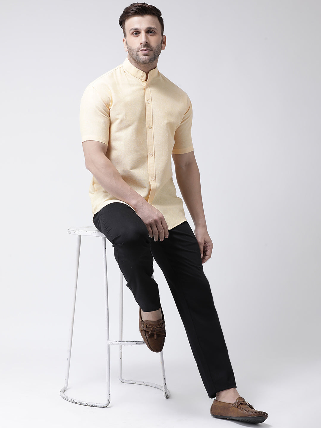 RIAG Beige Men's Chinese Collar Half Sleeves Shirt - Distacart