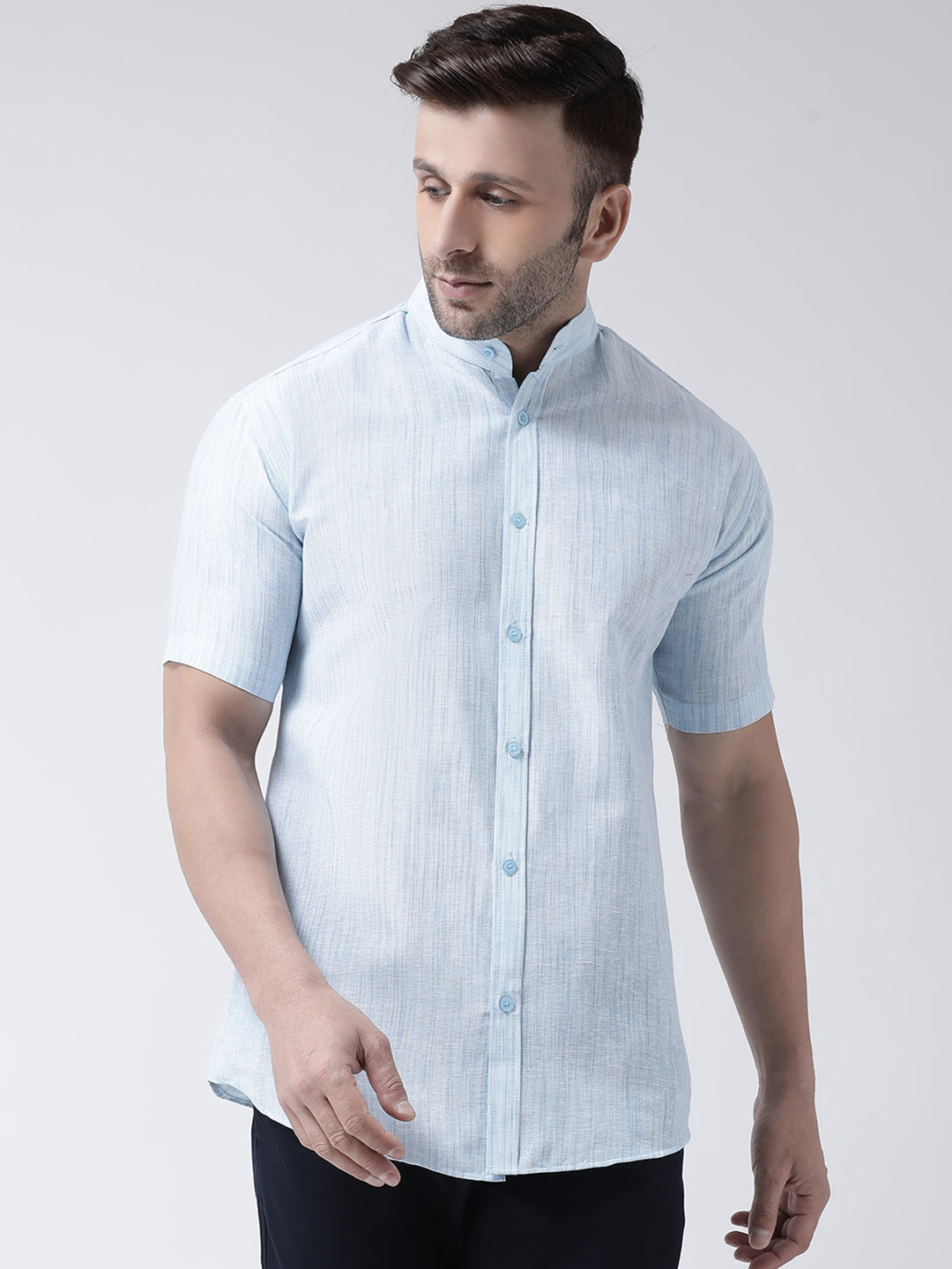 RIAG Sky Blue Men's Chinese Collar Half Sleeves Shirt - Distacart