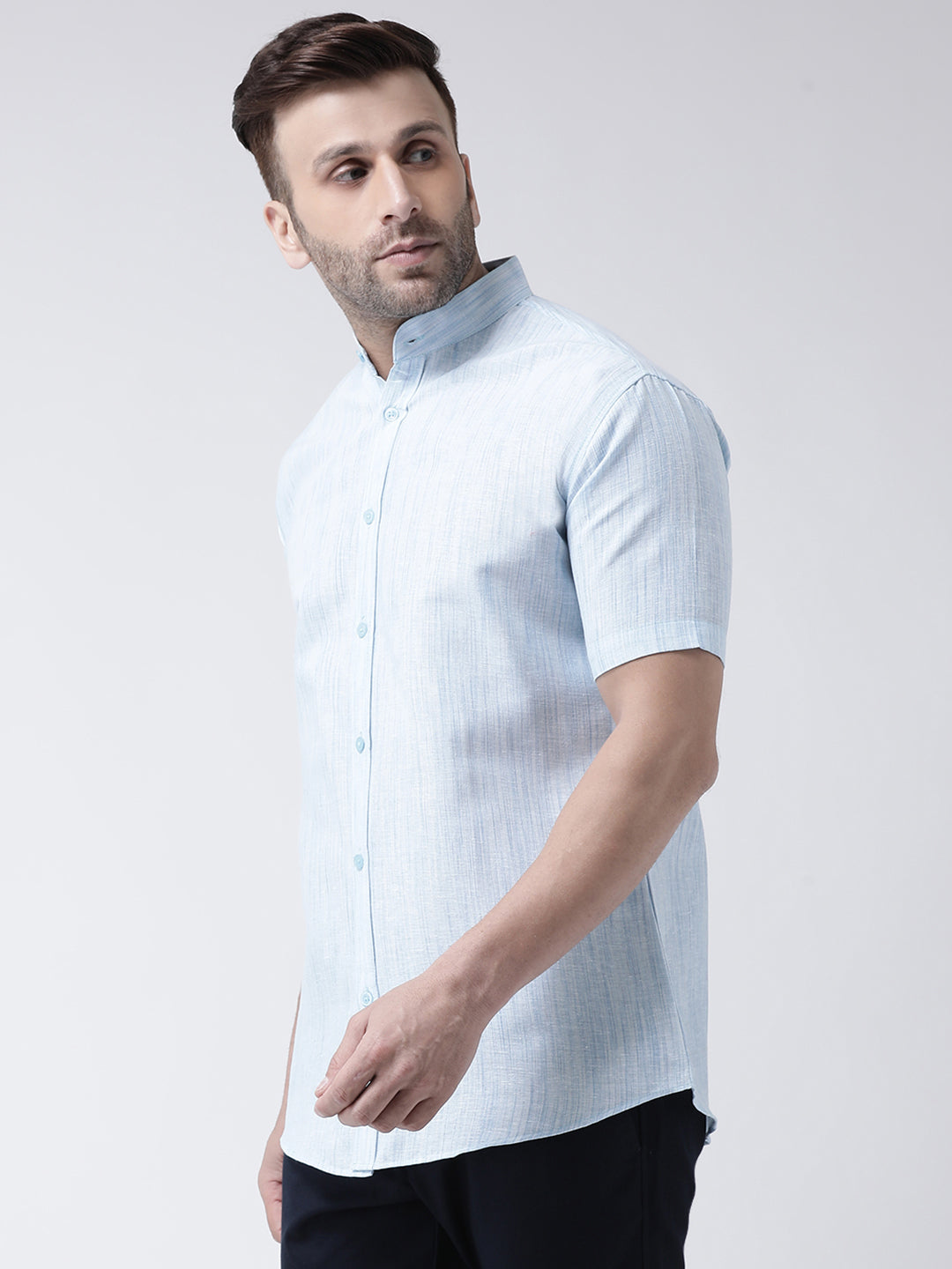 RIAG Sky Blue Men's Chinese Collar Half Sleeves Shirt - Distacart