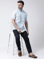 Thumbnail for RIAG Sky Blue Men's Chinese Collar Half Sleeves Shirt - Distacart