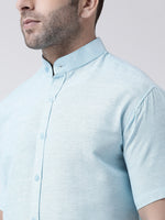 Thumbnail for RIAG Sky Blue Men's Chinese Collar Half Sleeves Shirt - Distacart