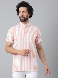 Thumbnail for RIAG Orange Color Short Sleeves Casual Men's Cotton Short Kurta - Distacart