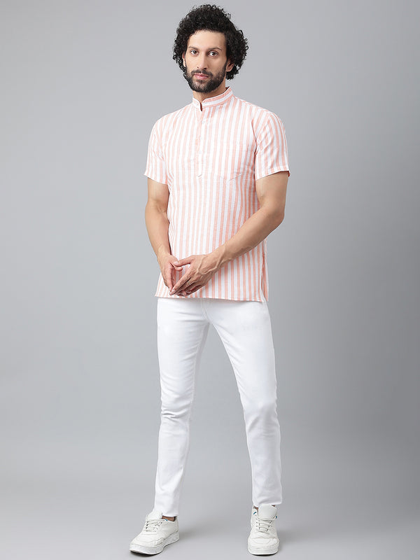 RIAG Orange Color Short Sleeves Casual Men's Cotton Short Kurta - Distacart