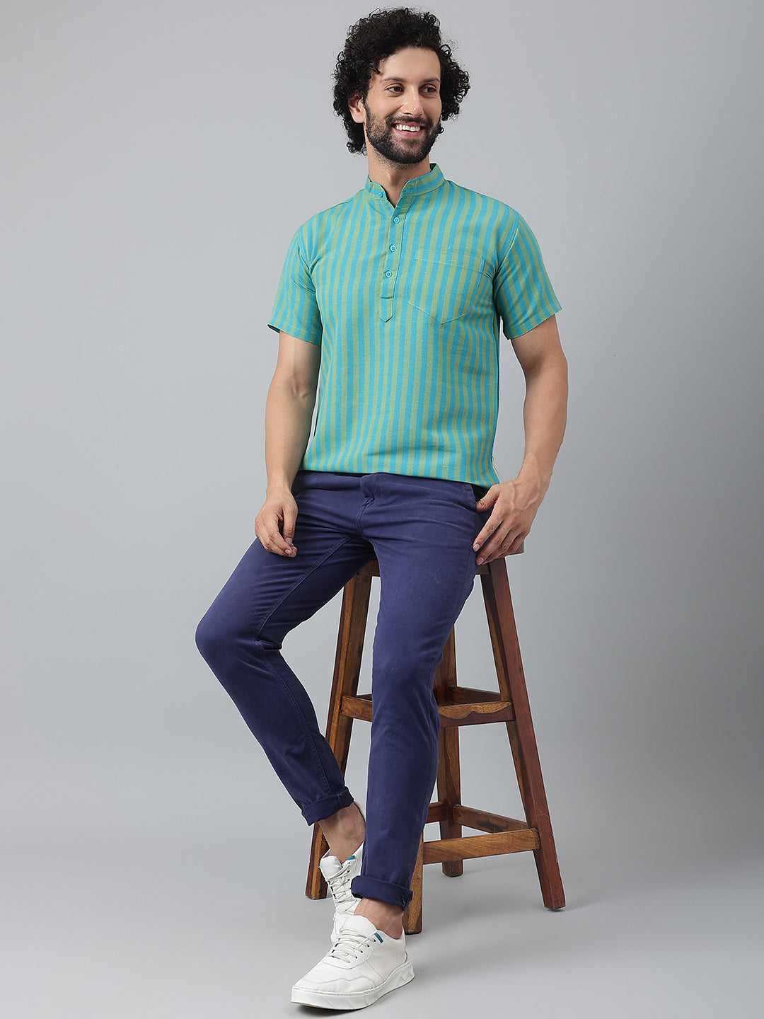 RIAG Blue Color Short Sleeves Casual Men's Cotton Short Kurta - Distacart