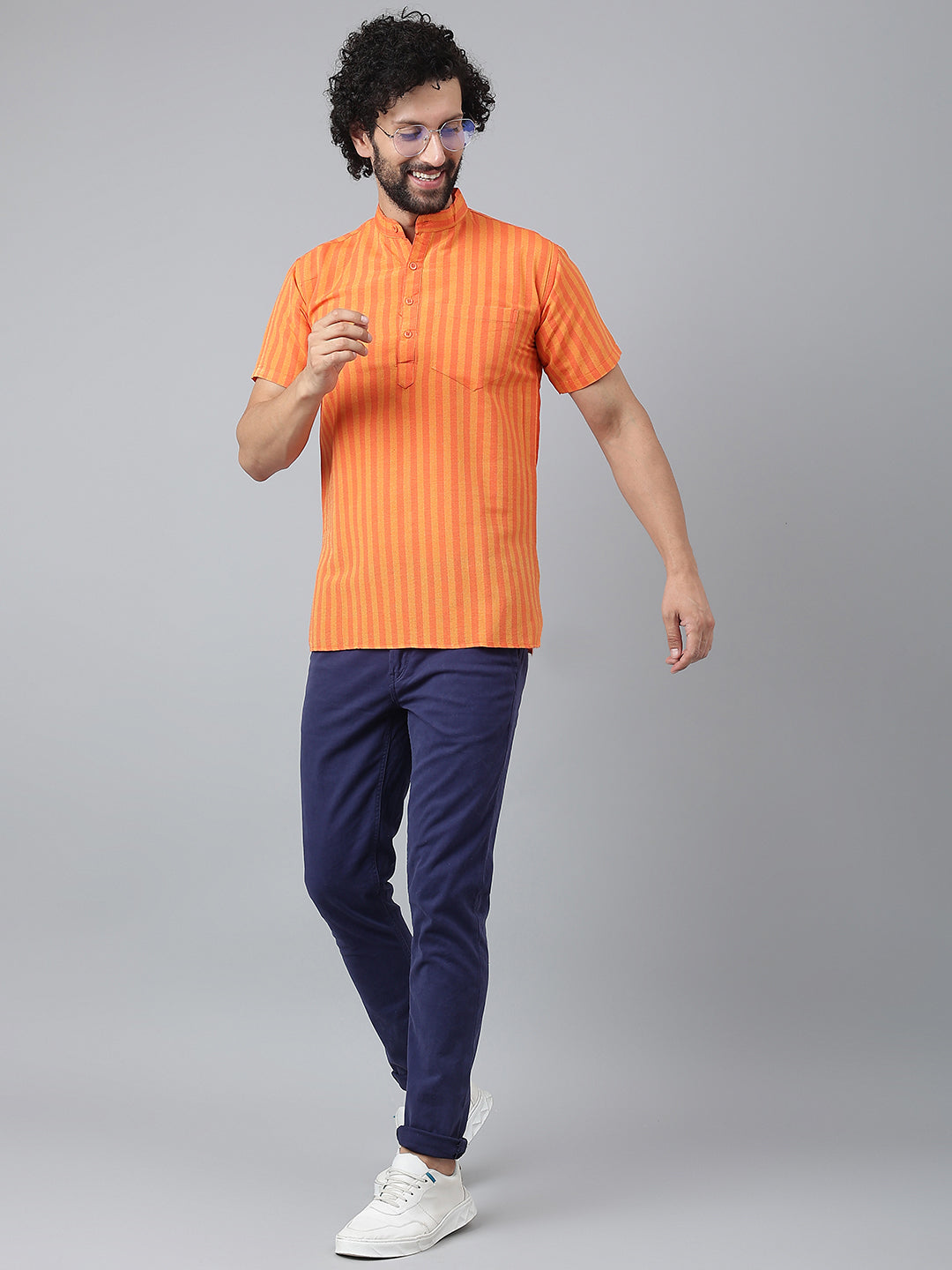 RIAG Orange Color Short Sleeves Casual Men's Cotton Short Kurta - Distacart