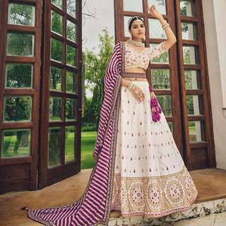 White Heavy Viscose Khatli, Embroidery & Mirror Work Unstitched Lehenga Choli - Sisha Keshav - Distacart