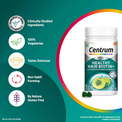 Centrum Healthy Hair Biotin+ Gummies - Strawberry Flavor - Distacart