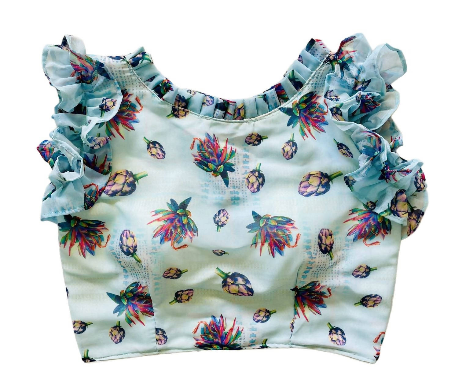 Vamika Sky Blue Georgette Frill Blouse - Distacart