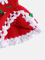 Thumbnail for Chutput Kids Woollen Hand Knitted Short Sleeves Flower Detail Dress - Red - Distacart