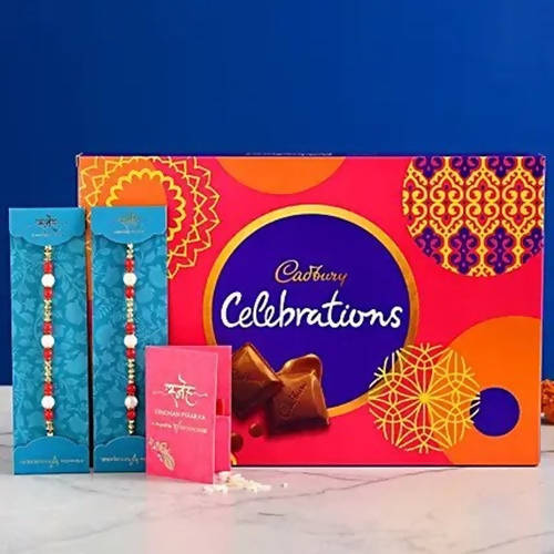 Set of 2 Pearl Rakhis With Cadbury Celebrations