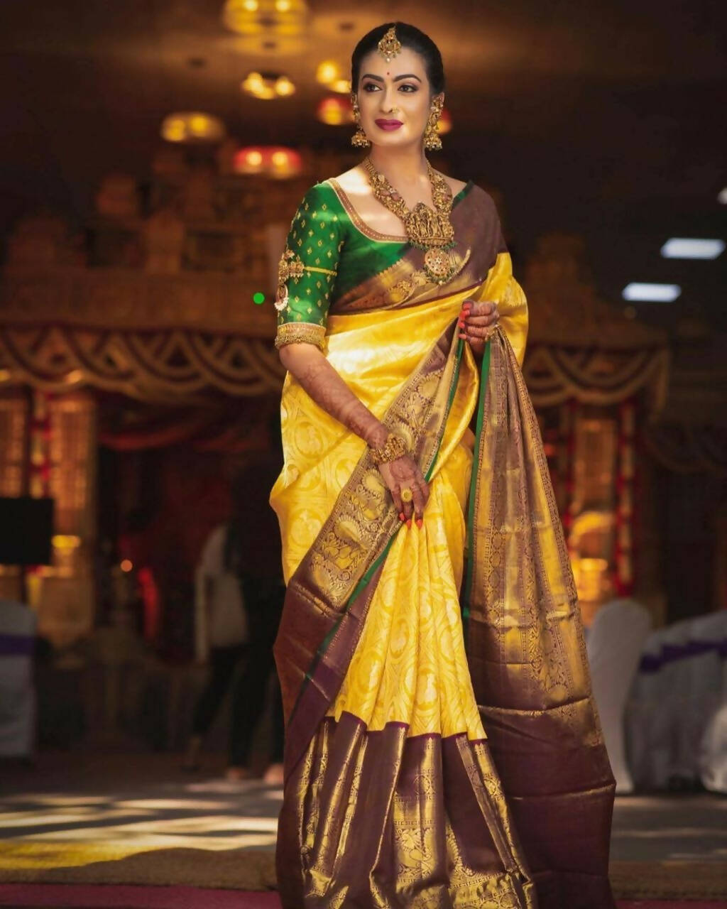 DEIANA'S Beautiful Golden Jari with New Design Soft Lichi Silk Saree - Yellow - Distacart