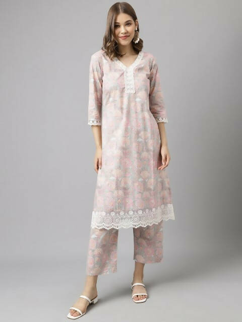 FIORRA Women's Pink Cotton A-Line Kurta Set - Distacart
