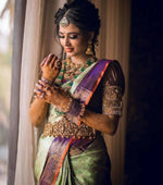 Thumbnail for DEIANA'S Beautiful Golden Jari with New Design Soft Lichi Silk Saree - Pista - Distacart