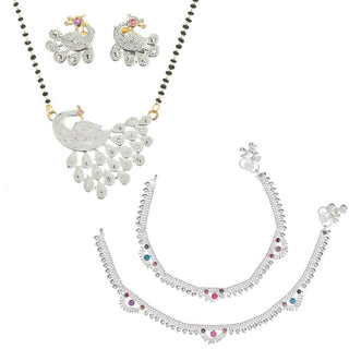 AanyaCentric Gold-plated Mangalsutra Pendant Earring Set & Silver Plated Anklet - Distacart