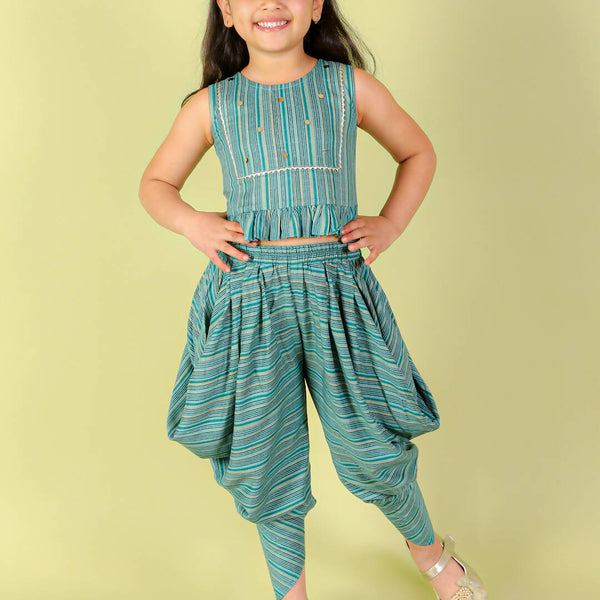 Lil Drama Girls Top With Dhoti Set - Sea Green - Distacart