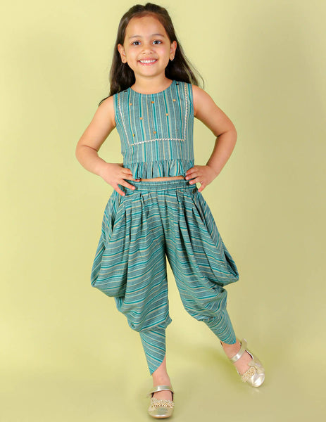 Lil Drama Girls Top With Dhoti Set - Sea Green - Distacart