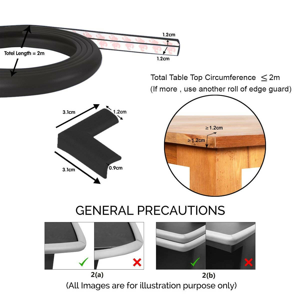 Safe-O-Kid Unique High Density L-Shaped 2 Mtr Long Mini 4 Edge Guard With 16 Corner Cushions - Black - Distacart