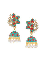 Thumbnail for NVR Women Green Dome Shaped Jhumka Earrings - Distacart