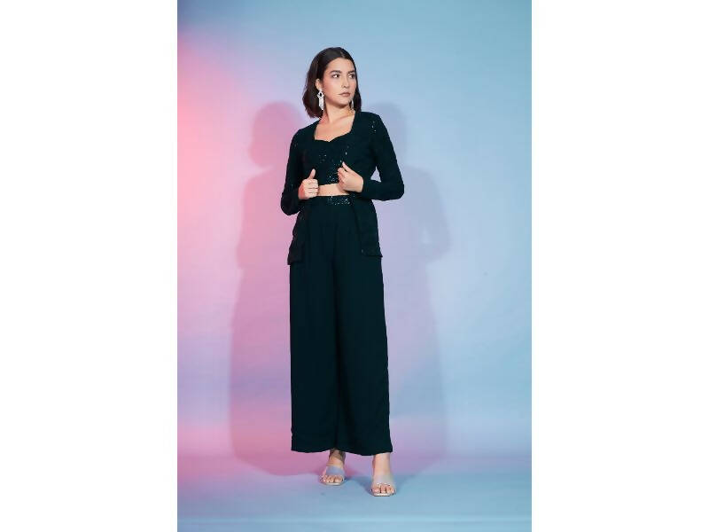 Green Georgette Sequence With Thread Designer Co-Ord Set - Flory - Distacart