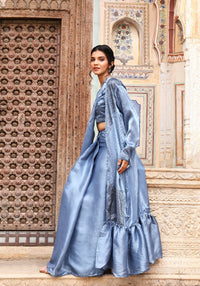 Thumbnail for Sky Blue Tom Silk Plain Ready To Wear Saree With Stitched Blouse - Satiksha - Distacart
