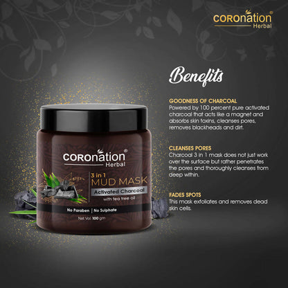 Coronation Herbal Activated Charcoal 3 in 1 Mud Mask with Tea Tree Oil - Distacart