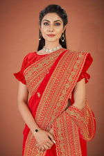 Thumbnail for Vamsee Red Organza Saree - Distacart