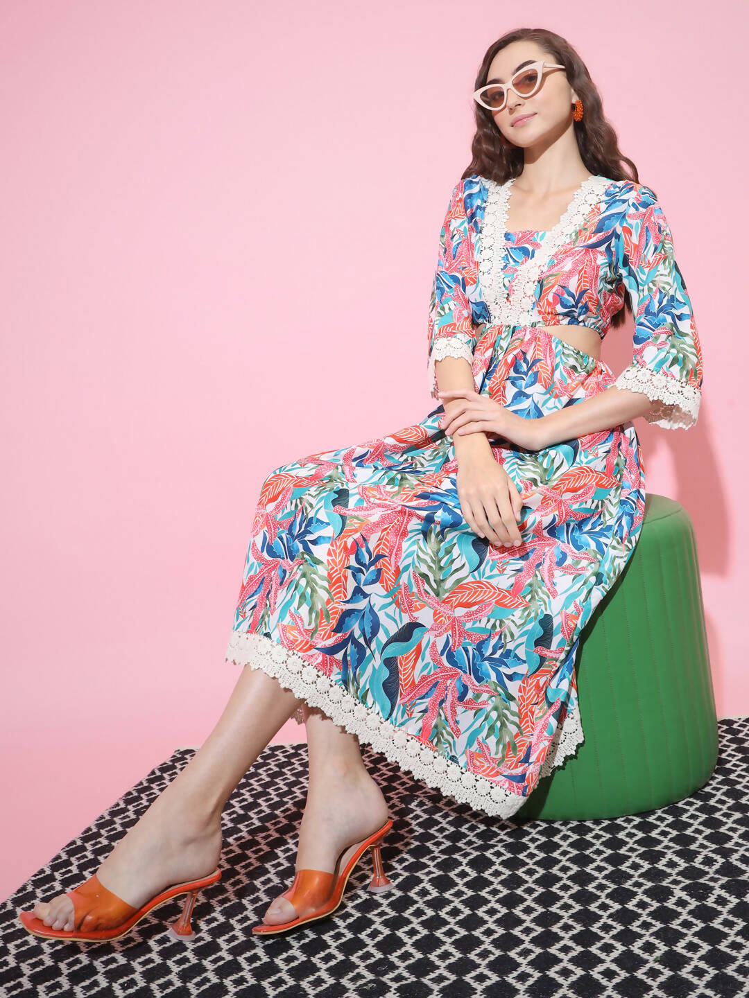 Myshka Women's Multi Floral Printed Fit and Flare Dress - Distacart