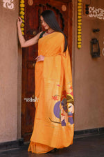 Thumbnail for Very Much Indian Handloom Pure Cotton Paithani Turmeric Yellow - Distacart