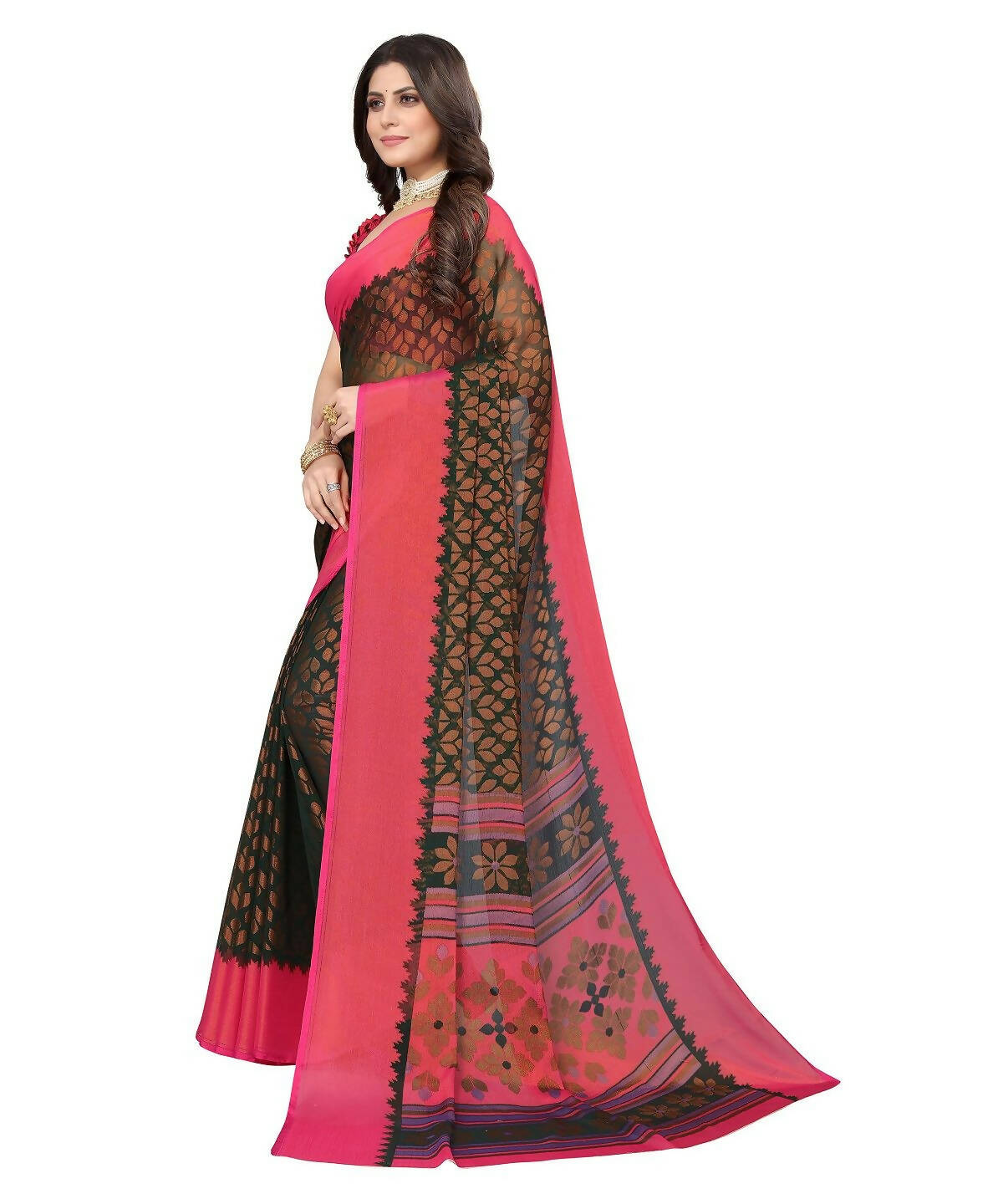 Vamika Green Chiffon Brasso Bollywood Style Woven Saree (ALIZA GREEN) - Distacart