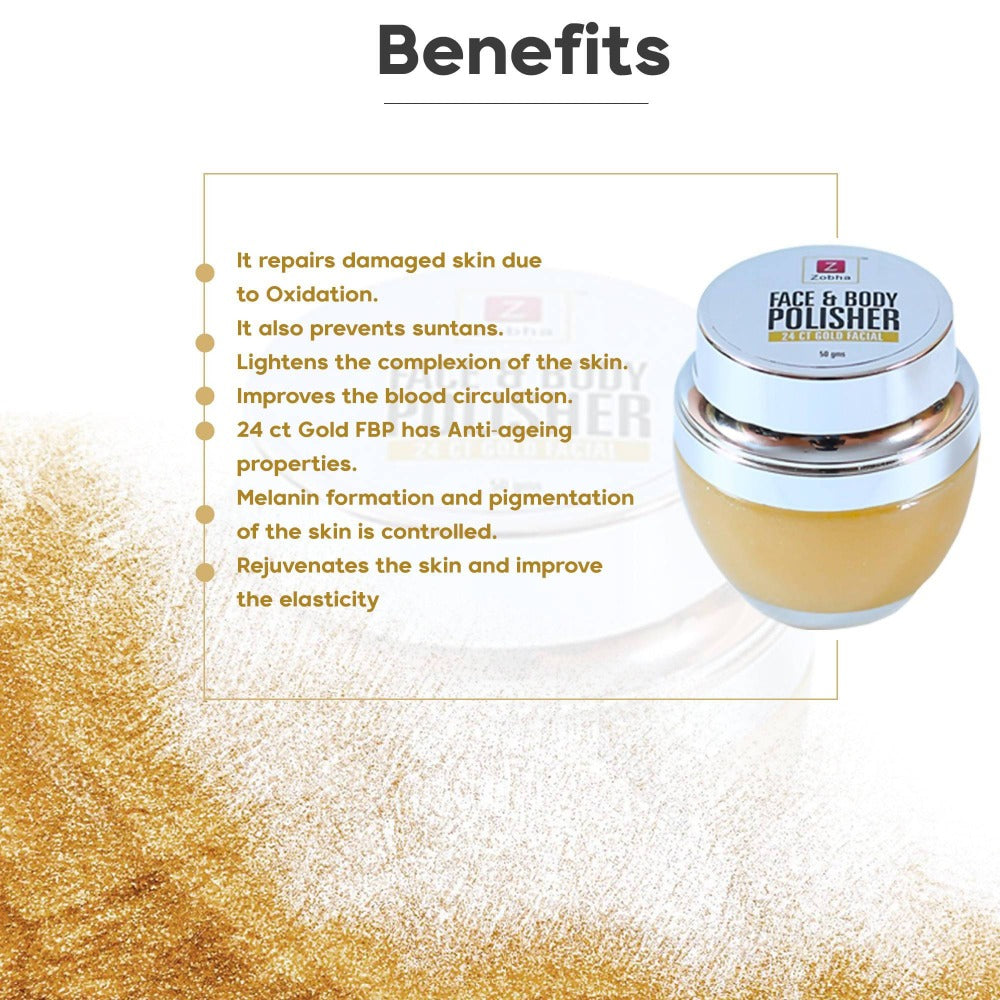 Zobha Face & Body Polisher 24 Ct Gold Facial Gel Benefits