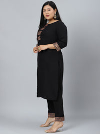 Thumbnail for curveZI by Ziyaa Women's Black Crepe Kurta And Pant Set - Distacart