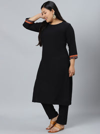 Thumbnail for CurveZI by Ziyaa Women's Black Rayon Kurta, Pant And Dupatta Set - Distacart