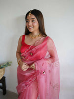 Thumbnail for Vamsee Pink Organza Saree - Distacart