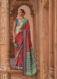 Thumbnail for Maroon Silk Geometric Printed Saree With Unstitched Blouse Piece - Aanchal - Distacart