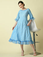 Thumbnail for Myshka Women's Blue Empire Printed Dress - Distacart