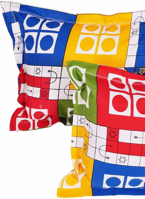 description vamika printed cotton white bedsheet with multicolor ludo