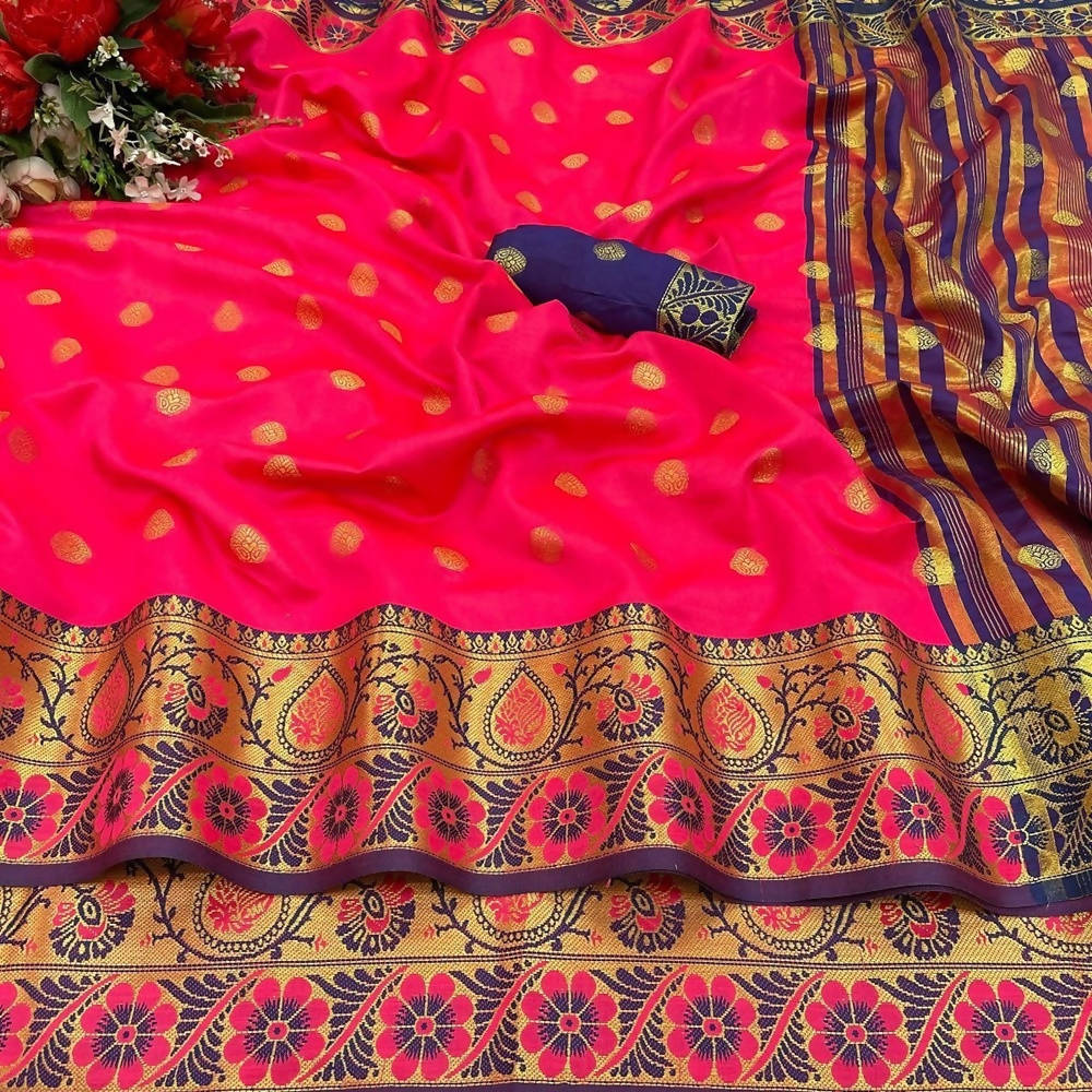 Vamika Cotton Rich Silk With Jacquard Weaving Pink Saree