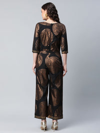 Thumbnail for Ahalyaa Womens Black Crepe Copper Foil Printed Jumpsuit